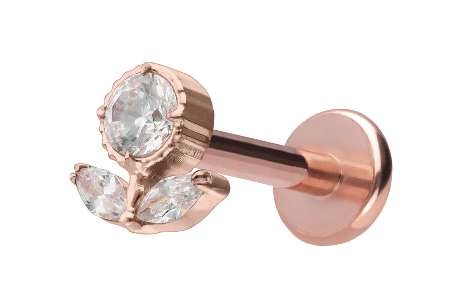 Titan Labret Piercing mit Push Fit KRISTALLBLUME